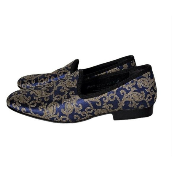 Stacy Adams Venice Blue Gold Jacquard Damask Smoking Slipper Loafer Men'… - Picture 2 of 10